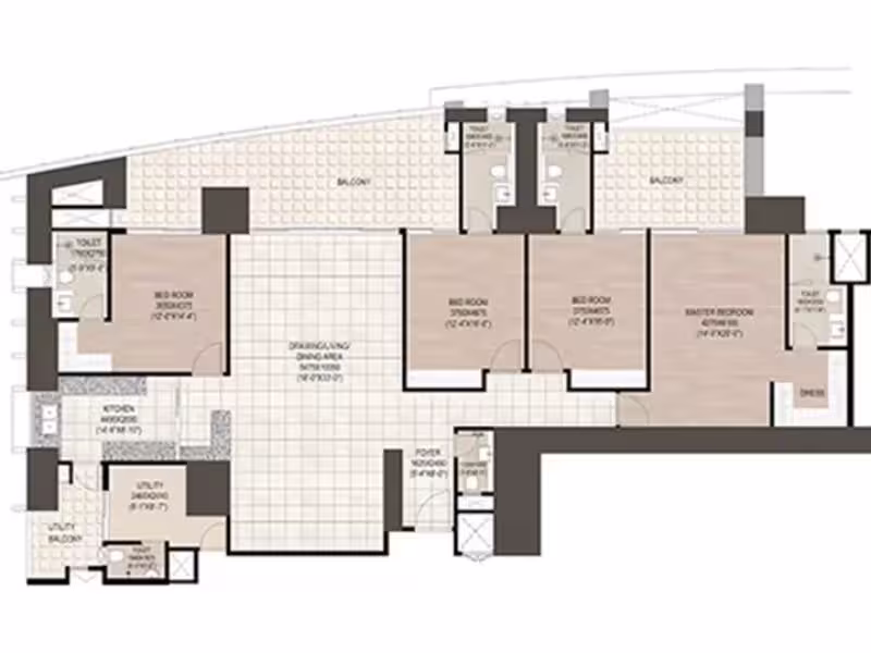 3 BHK apartment floor plan